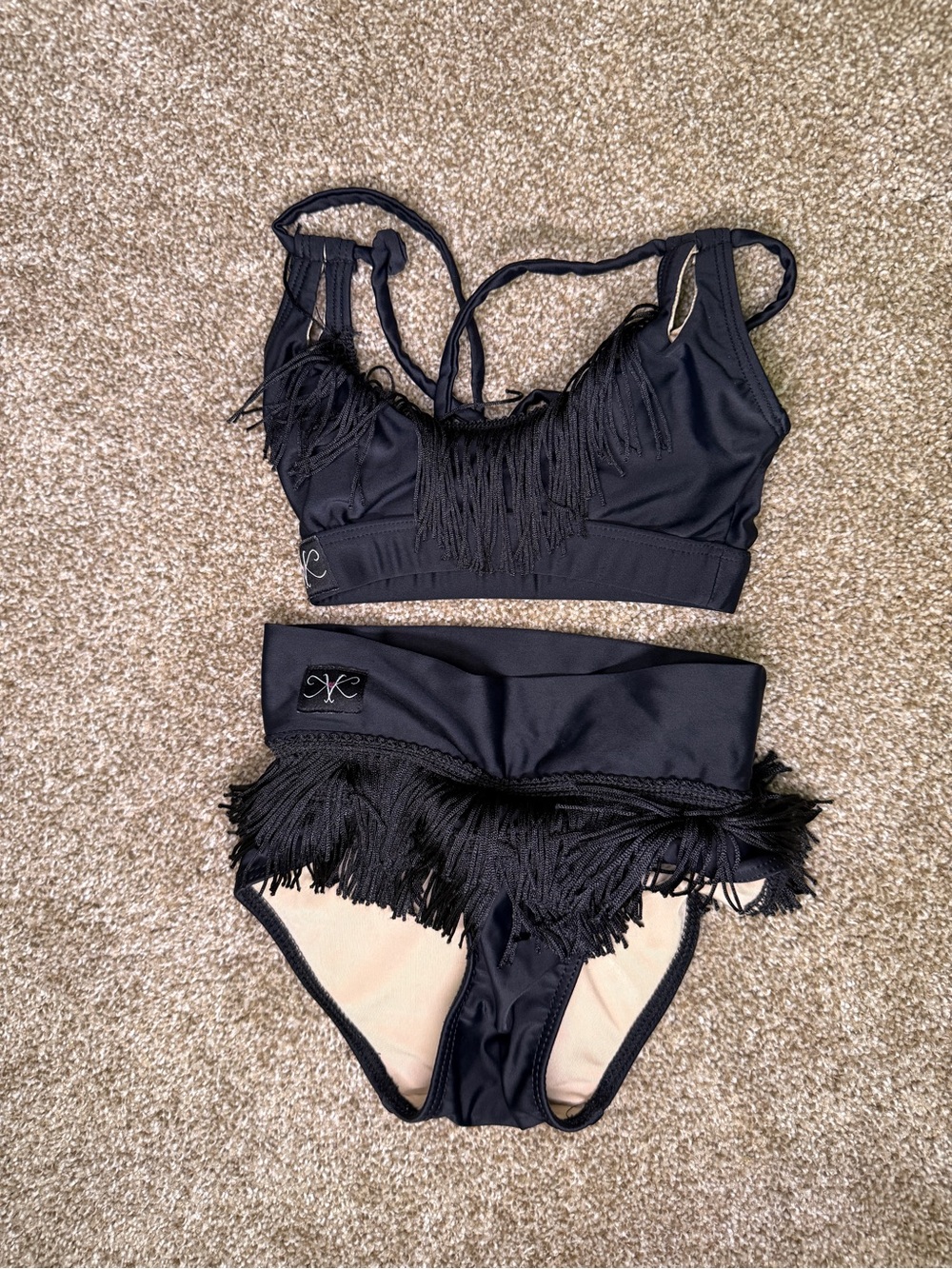 CS- Kids Black Fringe Dance Costume Top and Briefs